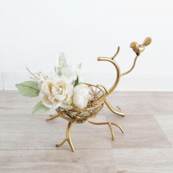 小鳥＆フラワーベースアレンジメント 造花付 2104IFH005 [ラッピング不可][代引不可][同梱不可]