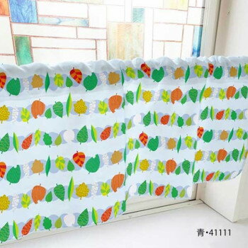 カフェカーテン 色んな形 葉っぱ 1000×450mm 青・41111 [ラッピング不可][代引不可][同梱不可]