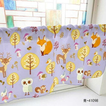 カフェカーテン 秋の森 800×450mm 青・41098 [ラッピング不可][代引不可][同梱不可]