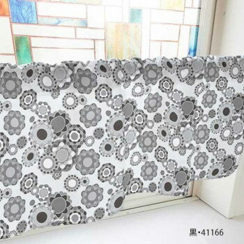 カフェカーテン レトロ花 800×450mm 黒・41166 [ラッピング不可][代引不可][同梱不可]