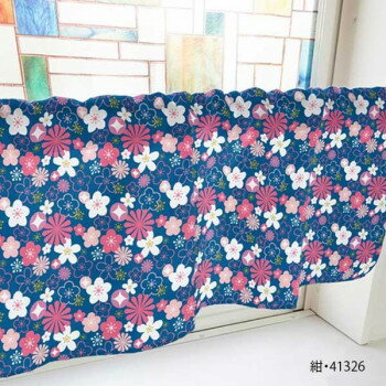 カフェカーテン 花 800×450mm 紺・41326 [ラッピング不可][代引不可][同梱不可]