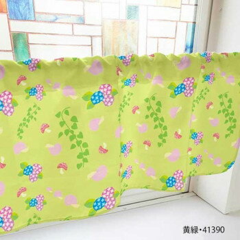 カフェカーテン カタツムリ アジサイ ツタ 800×450mm 黄緑・41390 [ラッピング不可][代引不可][同梱不可]