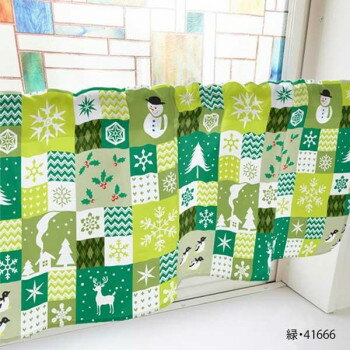 カフェカーテン クリスマス柄 パッチワーク 800×450mm 緑・41666 [ラッピング不可][代引不可][同梱不可]