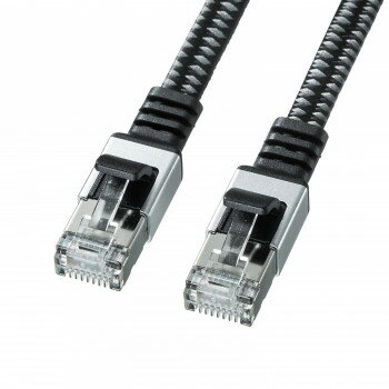 サンワサプライ カテゴリ6AメッシュフラットLANケーブル ブラック&グレー 0.5m KB-FL6AME-005BK