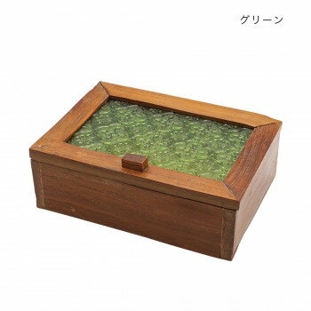 ウッド＆エンボスガラス ボックスM グリーン 10724811379