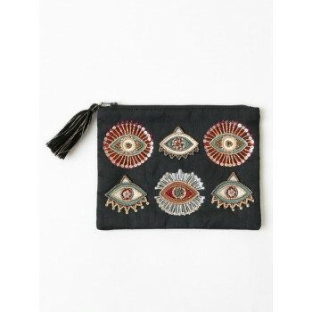 東京かんかん イーブルアイビーズ刺繍ポーチ ブラック M42-2051BK