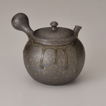 徳太黒灰釉流急須 ツバ丸 370cc Y-254