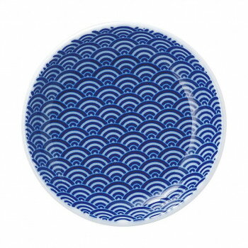 光洋陶器 花伝 青海波 青 13cm丸皿 52284009