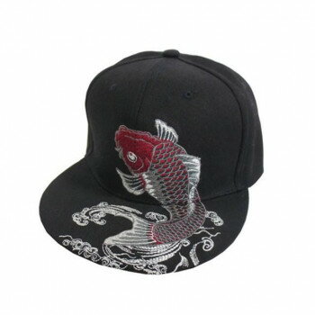 大西賢製販 Ripple 刺繍フラットキャップ 紅鯉 黒 H28-SF03