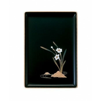名刺盆 小 黒(フチ金) 蒔絵 水仙 3901850230021