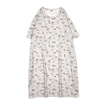クスグルジャパン 天竺ニットのルームウェア ルームワンピースTシャツ ネコまるけ...