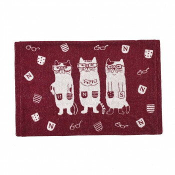 クスグルジャパン ジャガード織りののびのびパイルまくらカバー ネコまるけ柄 アカ 24-7574