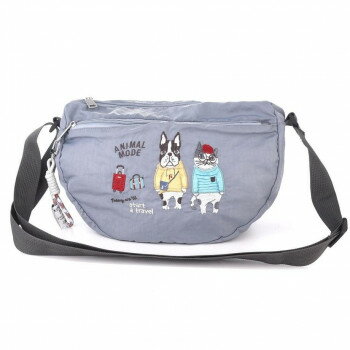 クスグルジャパン 撥水加工 刺繍ワッシャーバッグ ショルダーバッグ アニマルモード柄 グレー 24-7599