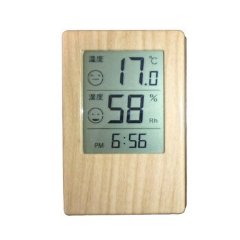 クレセル木目調時計付デジタル温湿度...