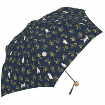 Umbrella - 三国 グラスファイバー骨軽量耐風ミニ折りたたみ傘 小花と猫 ネイビー S2113704