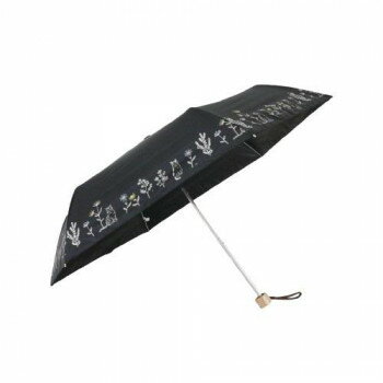 三国 裏黒コーティング晴雨兼用折りたたみ傘 ボタニカルCAT 黒 S2512402
