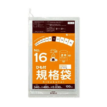 &nbsp;ECO TAI エコ袋 No.16 ひも付規格袋 FCH-16 透明 100枚×20冊食品対応で保存袋としても使用可能【ECO TAI エコ袋 No.16 ひも付規格袋 FCH-16 透明 100枚×20冊】 fk094igrjs 食品対応の袋なので、保存袋としても使用できます。仕分けや梱包にも役立ちます。切り込み付きで袋が取り出しやすくなっています。※お届けが法人の場合は、お届け先の住所に法人名(屋号)の記載をお願いいたします。※北海道・沖縄・離島へのお届けは別途送料が発生いたします。サイズW340×H480×厚み0.030mm個装サイズ：25×37×28cm重量個装重量：16300g素材・材質LDPE仕様カラー:透明セット内容100枚×20冊生産国ベトナム 広告文責 (有)イースクエアTEL:0120-532-772 ※お客さま都合による、ご注文後の[キャンセル][変更][返品][交換]はお受けできませんのでご注意下さいませ。※当店では、すべての商品で在庫を持っておりません。記載の納期を必ずご確認ください。※ご注文いただいた場合でもメーカーの[在庫切れ][欠品][廃盤]などの理由で、[記載の納期より発送が遅れる][発送できない]場合がございます。その際は、当店よりご連絡させていただきます。あらかじめご了承ください。※こちらの商品は【他商品との同梱】ができません。※こちらの商品は【ギフトサービス】をお受けすることができません。 こちらの商品は【お取り寄せ(7〜10営業日以内に発送予定)】となります。