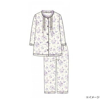 Pajamas - ギャルソンヌ レディスパジャマ テトロンコットン 天竺 北欧風 花＆動物柄 フリル7分袖 パープル 161546 Lサイズ