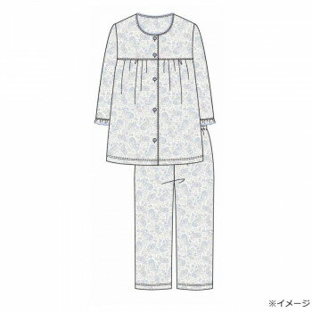 Cotton - ギャルソンヌ レディスパジャマ 綿100％天竺 花ペイズリー柄 切り替え衿なし7分袖 サックス 161036 Lサイズ