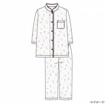 Cotton - ギャルソンヌ レディスパジャマ 綿100％ 天竺 茎つぼみバラ柄 マオカラー7分袖 ピンク 161046 Mサイズ