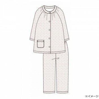Cotton - ギャルソンヌ レディスパジャマ 綿100％ 天竺 幾何花柄 ストライプ 切り替え7分袖 ピンク 161056 Mサイズ