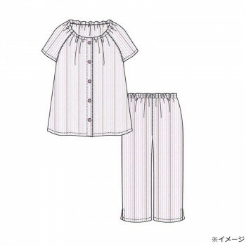 Cotton - ギャルソンヌ レディスパジャマ 綿100％ リップルストライプ柄 半袖スモック ピンク 271516 Mサイズ