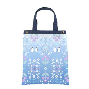 三国 吸水レインマルチトートバッグ 花文様 ペンギン ブルー S7521608