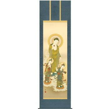 &nbsp;仏画掛軸(尺5サイズ) (4)阿弥陀三尊佛荘厳な格調高い趣をそのままに【仏画掛軸(尺5サイズ) (4)阿弥陀三尊佛】 fk094igrjs 荘厳な格調高い趣をそのままに豪華に仕上がっています。厳選の表装材料と表装技術。表装品質十年保証付きです。※写真とは表装のデザインが異なる場合がございます。サイズ幅545×高さ1900mm個装サイズ：95×32×32cm重量個装重量：500g素材・材質本紙:新絹本軸先:陶器表装:洛彩緞子丸表装仕様表装品質十年保証付属品表装品質十年保証付き生産国日本 広告文責 (有)イースクエアTEL:0120-532-772 ※お客さま都合による、ご注文後の[キャンセル][変更][返品][交換]はお受けできませんのでご注意下さいませ。※当店では、すべての商品で在庫を持っておりません。記載の納期を必ずご確認ください。※ご注文いただいた場合でもメーカーの[在庫切れ][欠品][廃盤]などの理由で、[記載の納期より発送が遅れる][発送できない]場合がございます。その際は、当店よりご連絡させていただきます。あらかじめご了承ください。※こちらの商品は【他商品との同梱】ができません。※こちらの商品は【ギフトサービス】をお受けすることができません。 こちらの商品は【お取り寄せ(21営業日以内に発送予定)】となります。
