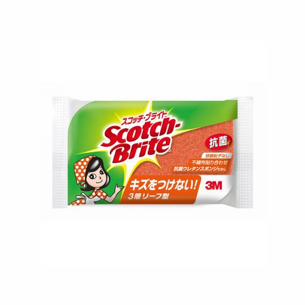 スリーエム スコッチ・ブライト 抗菌ウレタンスポンジたわし(リーフ型/3層) オレンジ [キャンセル・変更・返品不可]