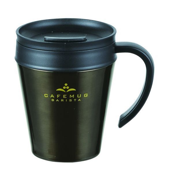 パール金属 カフェマグバリスタ 真空蓋付マグカップ330(ブラック) [キャンセル・変更・返品不可]