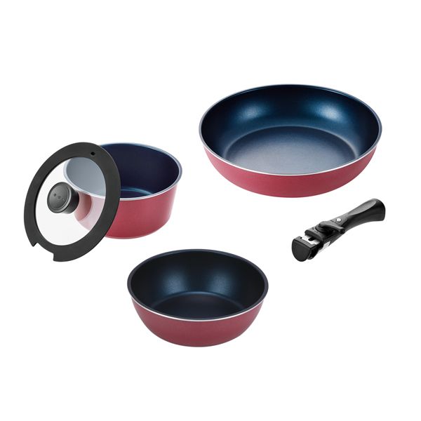 パール金属 スタックプラス ブルーダイヤモンドコートIH対応クックウェア5点セットB レッド [キャンセ..