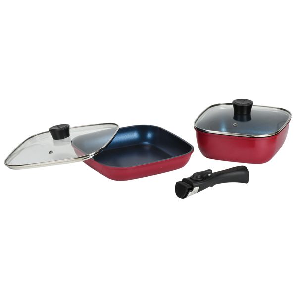パール金属 スタックプラス ブルーダイヤモンドコートIH対応クックウェア5点セット(スクエア)(レッド) [キャンセル・変更・返品不可]