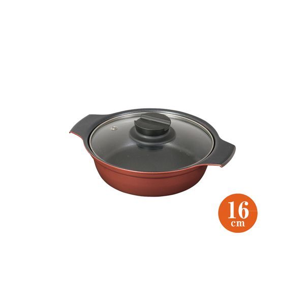 パール金属 旨味 ふっ素加工IH対応ガラス蓋付卓上鍋16cm [キャンセル・変更・返品不可]