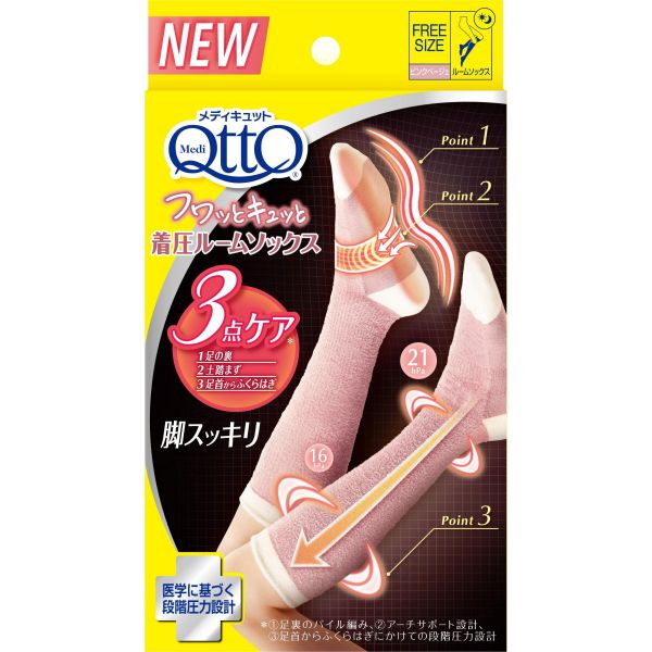 メディキュット フワッとキュッと 着圧ルームソックス ベージュピンク
