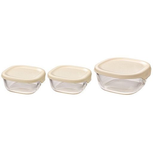 HARIO 耐熱ガラス製保存容器 3個セット 250ml×2個/600ml×1個 オフホワイト KST-2012-OW