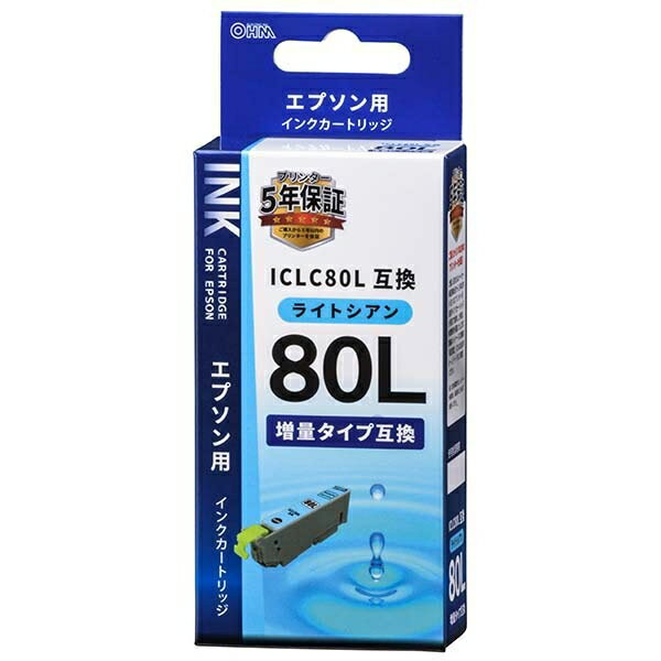 Rakuten - エプソン 増量タイプ ICLC80L互換インク(ライトシアン×1) (INK-E80LB-LC)
