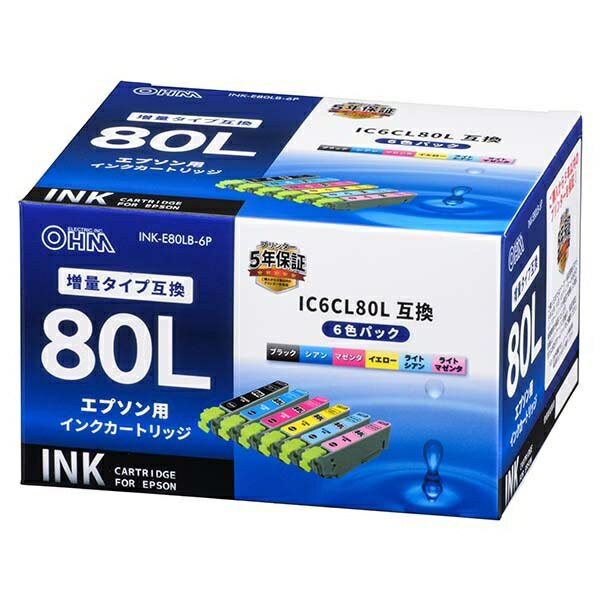 エプソン 増量タイプ IC6CL80L互換インク(6色パック) (INK-E80LB-6P) [キャンセル・変更・返品不可]