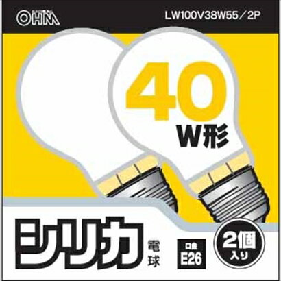 白熱電球(40W相当/ホワイト/E26/2個入り) (LW100V38W55/2P)