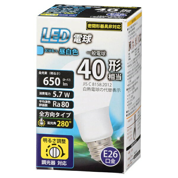 LED電球(40形相当/650 lm/昼白色/E26/全方向280°/調光器対応) (LDA6N-G/D G11) [2]