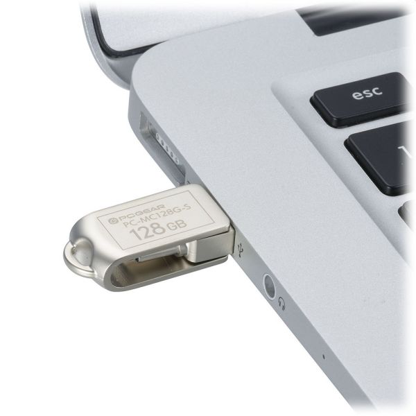 USBメモリ(128GB/USB3.2Gen1/Type-C＆A/回転式キャップ) (PC-MC128G-S)