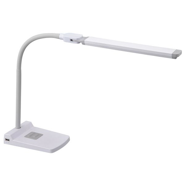 LEDデスクランプ(調光3段階/550lm/USB充電式/回転式セード/スマホスタンド付/ホワイト) (DS-LS36C-W)