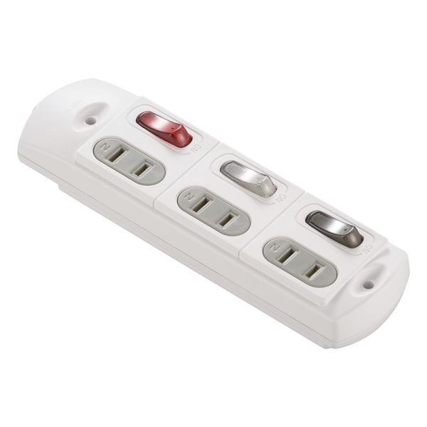 個別スイッチ付DIYタップ(3個口/屋内配線用/ホコリ防止安全シャッター付/貫通穴付/ホワイト) (HS-TM3BSWX3-W)