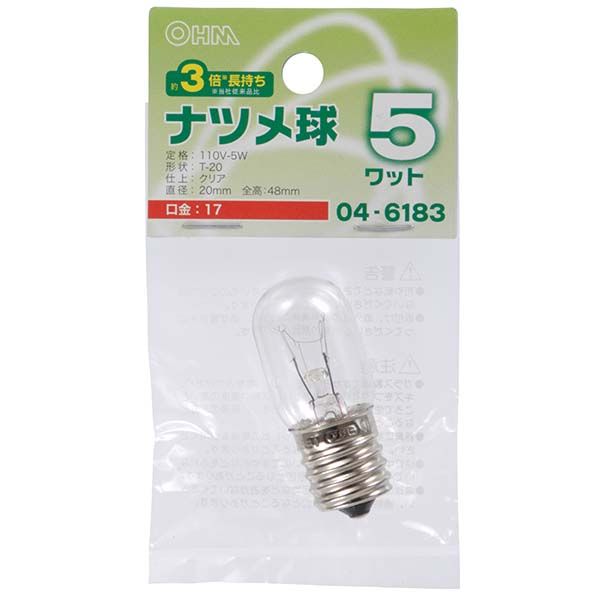 ナツメ球 長寿命(5W/クリア/E17/T-20) (LB-T0705-CLL) [キャンセル・変更・返品不可]