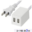 コード付USBチャージャー(コード長3m/ストレートプラグ/USB充電ポート×2/急速充電対応/ホワイト) (HS-3MUSB-22) [キャンセル・変更・返品...