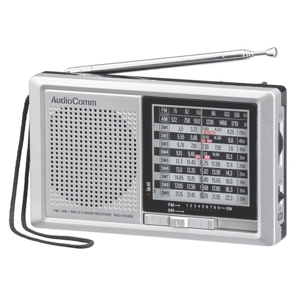 ハンディAM/FM短波ラジオ(ワイドFM/乾電池・ACの2電源/単3形×2本使用/シルバー) (RAD-H330N)