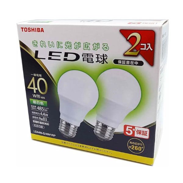 東芝 LED電球 A E26 4W 昼白色 (LDA4N-G/40V1RP) [2個入]