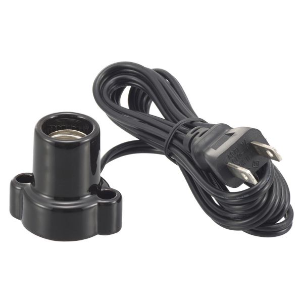 磁器レセップ(コード付/1.5m/1A-250V 口金E17用/ブラック) (HS-L1715ZR-K)