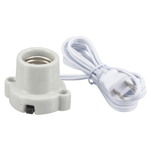 磁器レセップ(コード付/1.5m/3A-250V 口金E26用/ホワイト) (HS-L2615ZR-W)