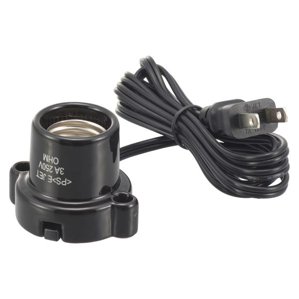 磁器レセップ(コード付/1.5m/3A-250V 口金E26用/ブラック) (HS-L2615ZR-K)