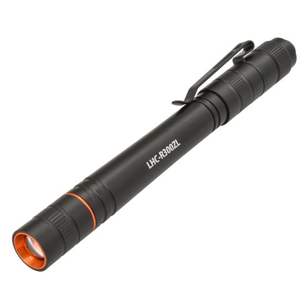 LEDペンライトL(スライドフォーカス機能/調光モード3種類/白色LED/High300 lm/連続使用Low8.5時間/保護等級IPX4/USB充電式/シルバー) (LHC-R300ZL-K)